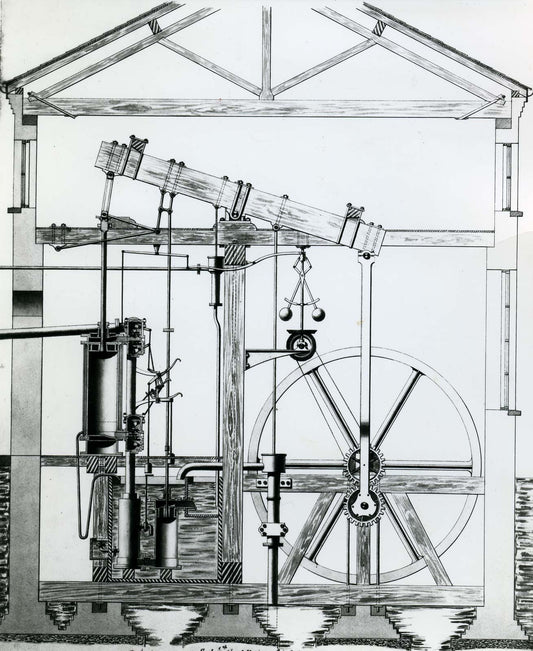 James Watt's rotative steam engine with sun-and-planet gear, original drawing, 1788