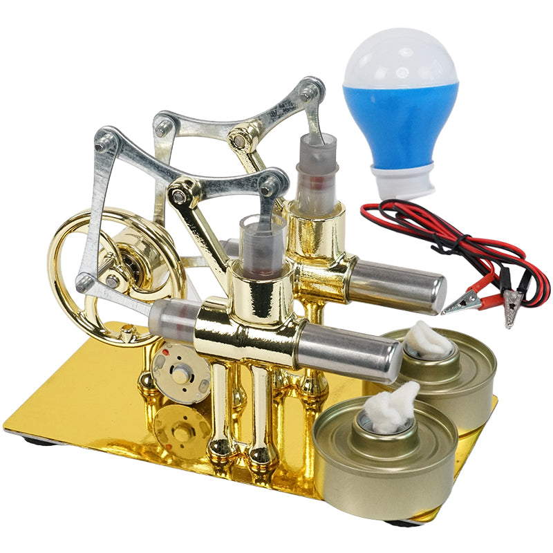 2-Cylinder Stirling Engine Kit Electricity Generator with Bulb Stirling Motor Kit DIY Toys
