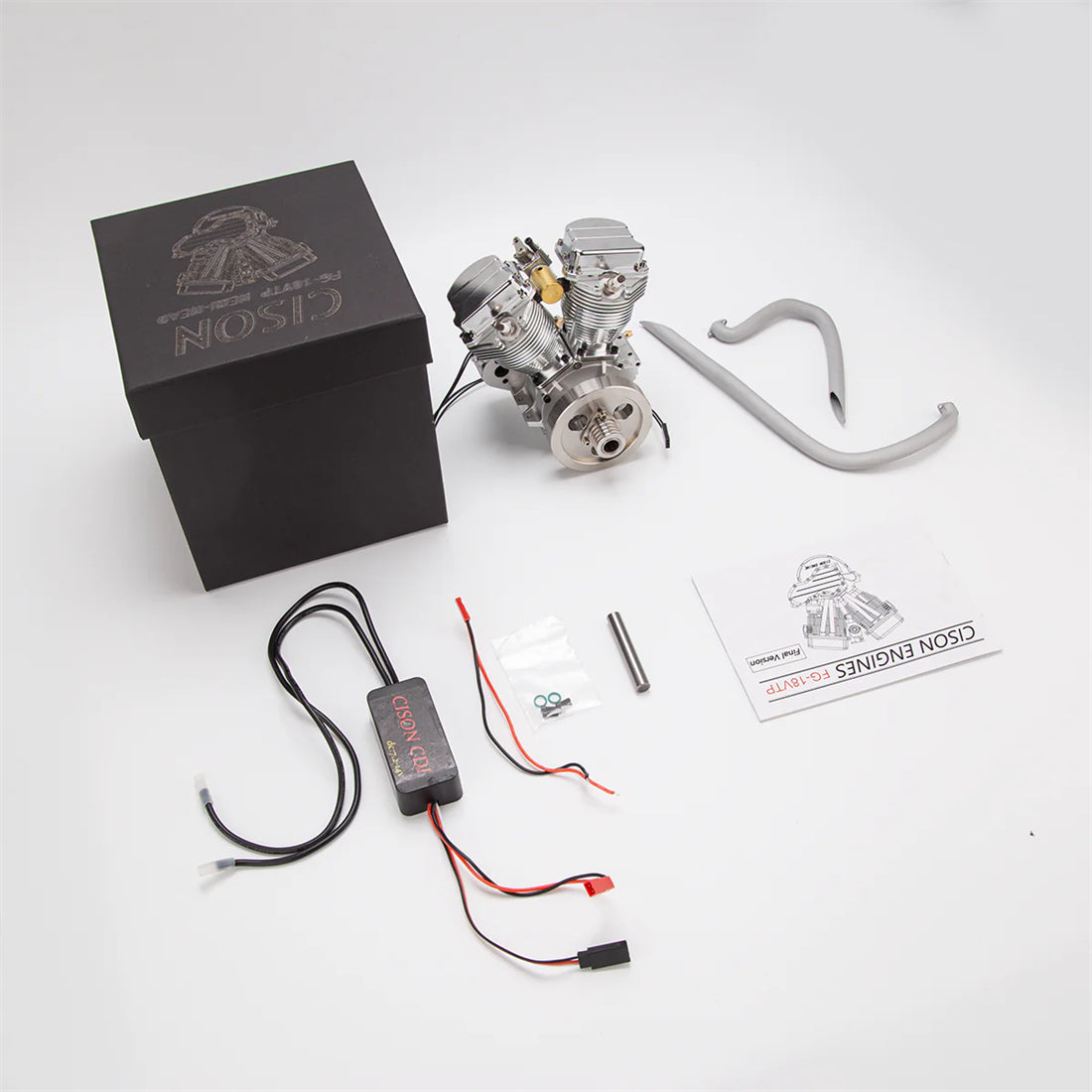CISON V-Twin Dual Cylinder Motorcycle Model Engine Kits CISON FG-VT9 9cc 4-Stroke Air-Cooled Gasoline Engine Model