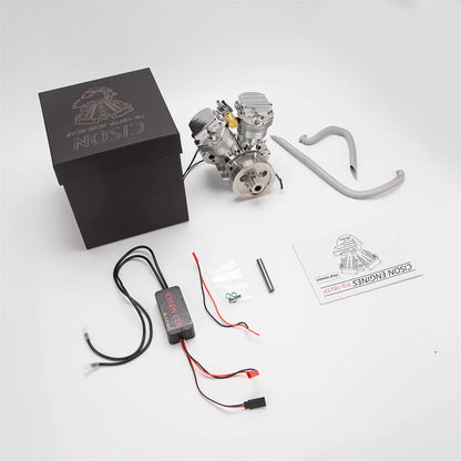 CISON V-Twin Dual Cylinder Motorcycle Model Engine Kits CISON FG-VT9 9cc 4-Stroke Air-Cooled Gasoline Engine Model