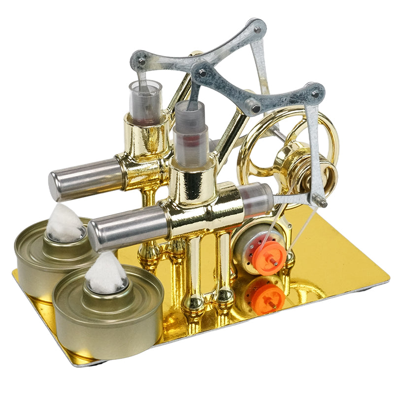 2-Cylinder Stirling Engine Kit Electricity Generator with Bulb Stirling Motor Kit DIY Toys