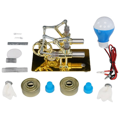 2-Cylinder Stirling Engine Kit Electricity Generator with Bulb Stirling Motor Kit DIY Toys