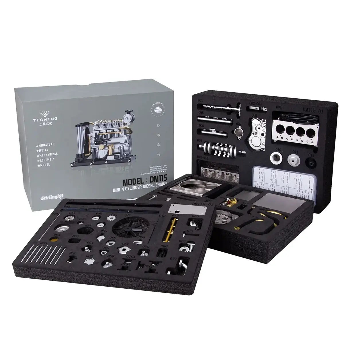 TECHING collector's edition L4 mini diesel engine model STEM toy in a gift box, perfect for students and hobbyists.