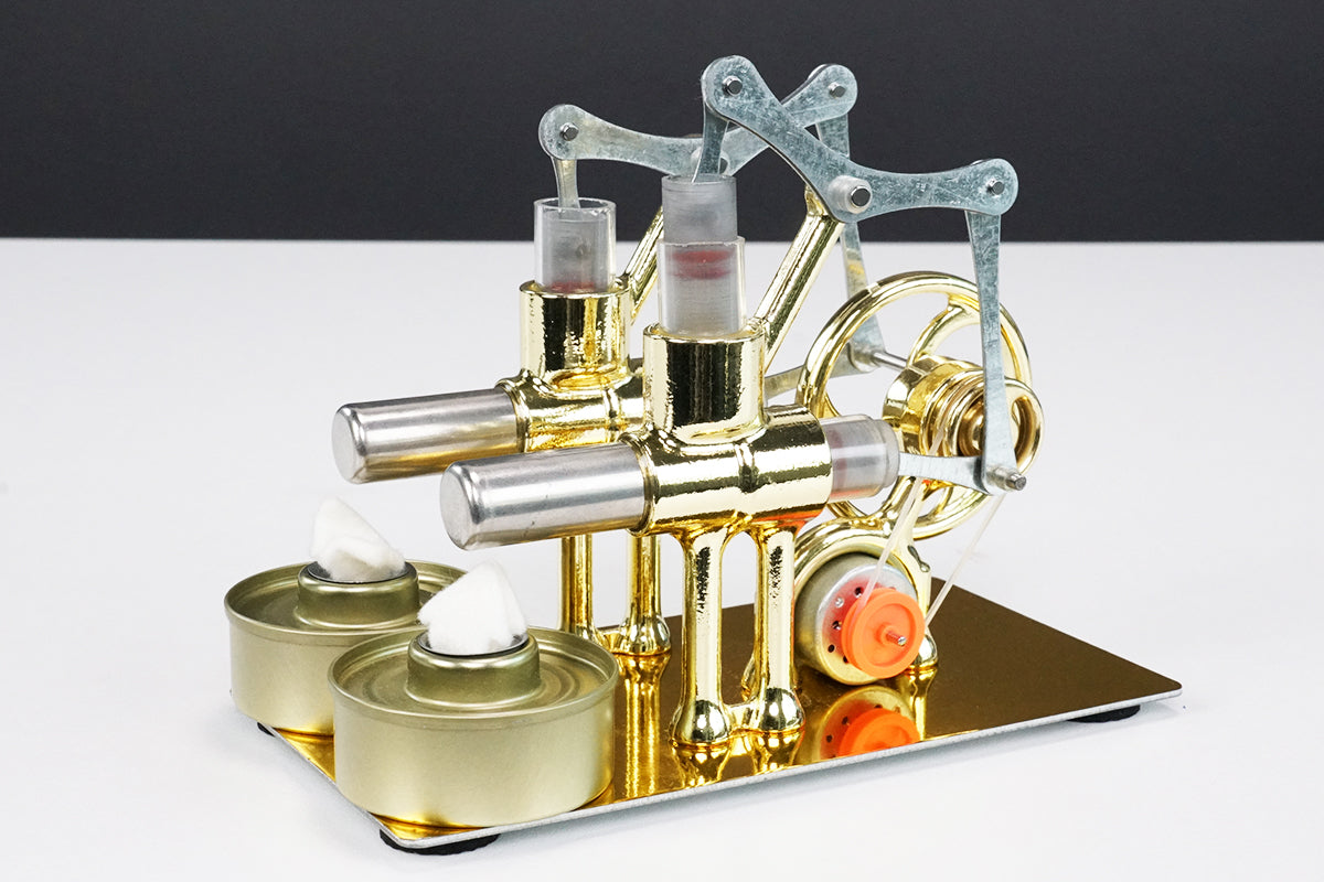 2-Cylinder Stirling Engine Kit Electricity Generator with Bulb Stirling Motor Kit DIY Toys
