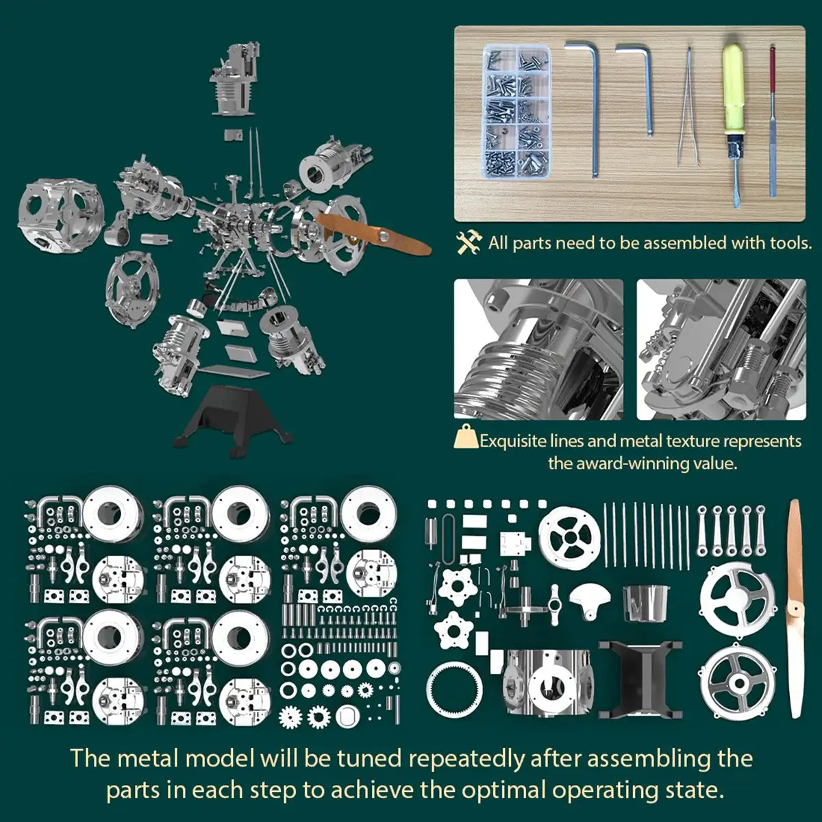 TECHING DIY aircraft 5-cylinder radial engine model kit with 230 parts for hands-on assembly
