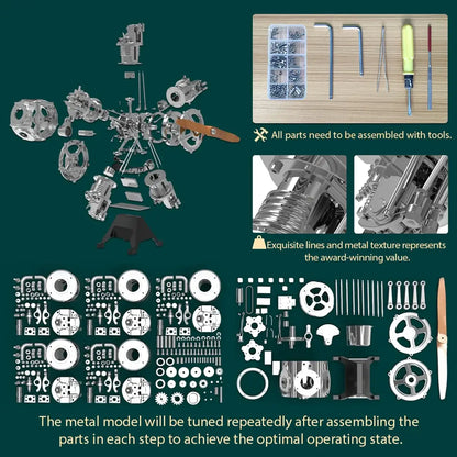 TECHING DIY aircraft 5-cylinder radial engine model kit with 230 parts for hands-on assembly