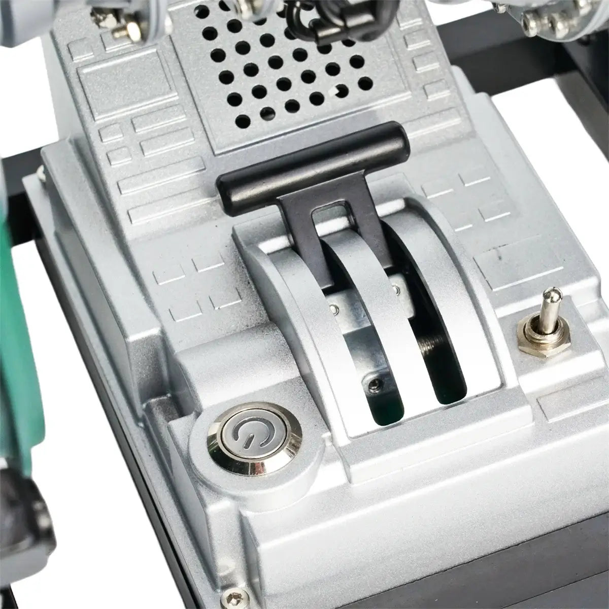 Battery-powered model jet engine with an aluminum console and realistic control features.
