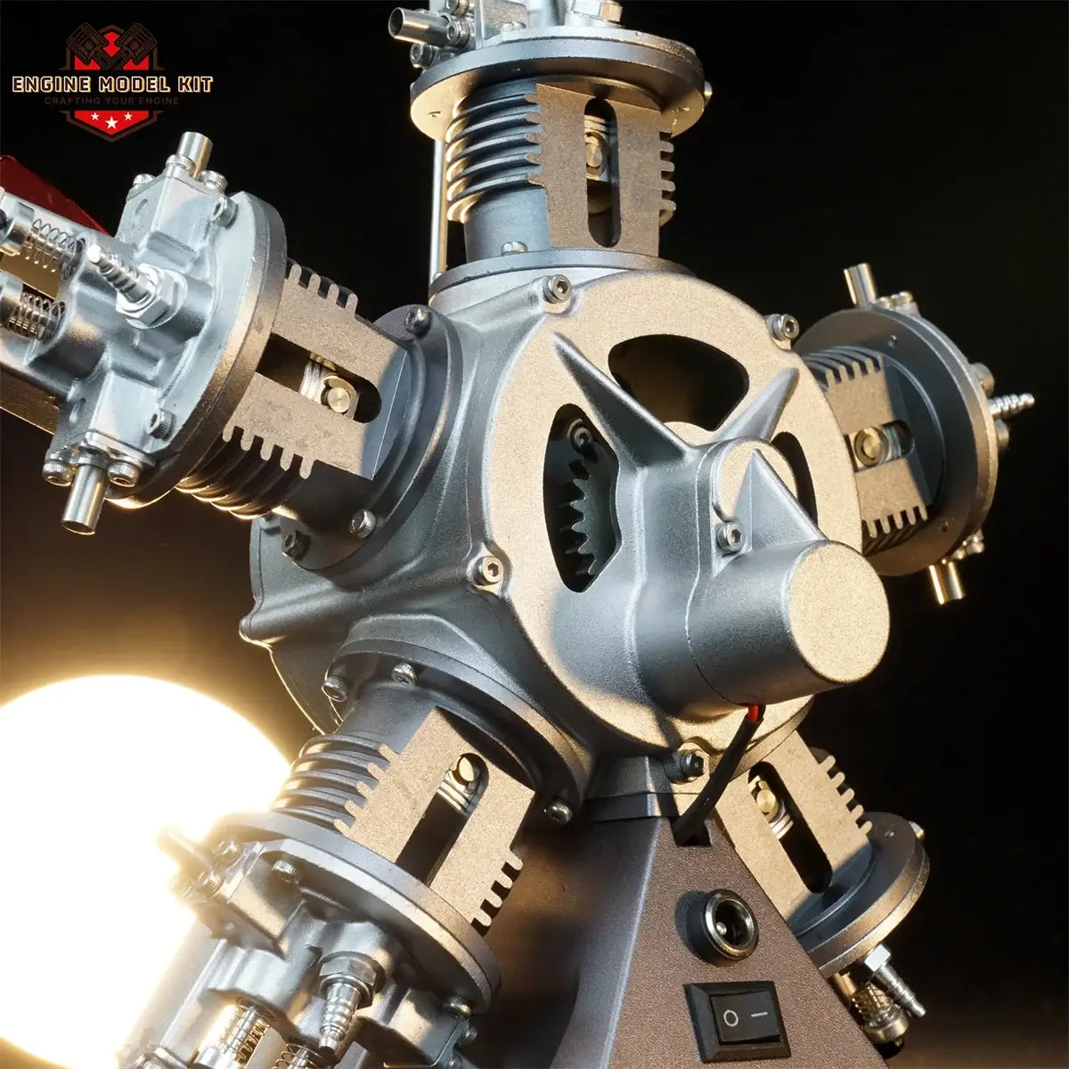 TECHING rotary 5-cylinder engine model made from CNC-machined aluminum with realistic details.