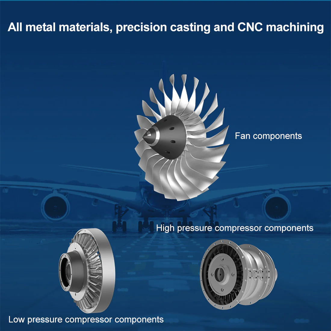 CNC-machined metal turbofan engine model, showing realistic structure and mechanical detail for display or education.