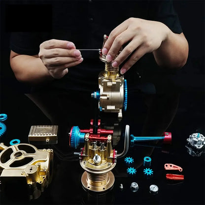DIY TECHING single-cylinder engine build kit with 130 metal pieces for mechanical education.