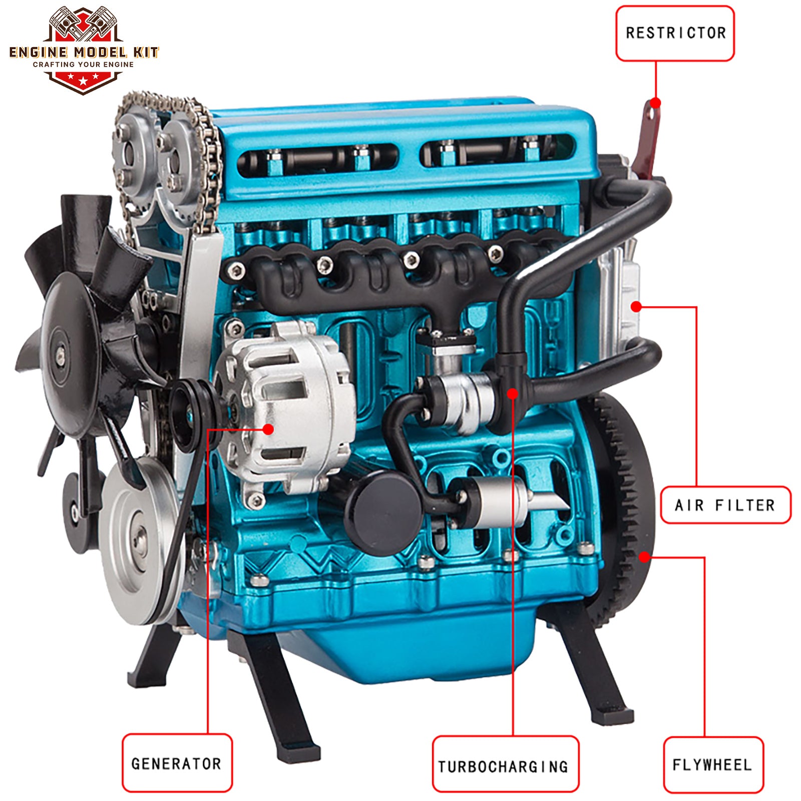 Full Metal 4 Cylinder Car Engine Kit Car Engine Model Upgraded Version