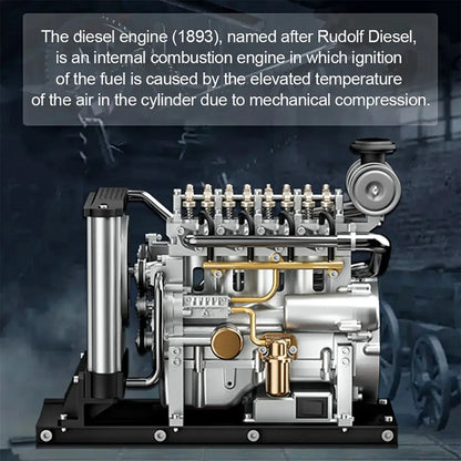 TECHING mini L4 diesel engine model with OHV structure in metal for DIY builders.