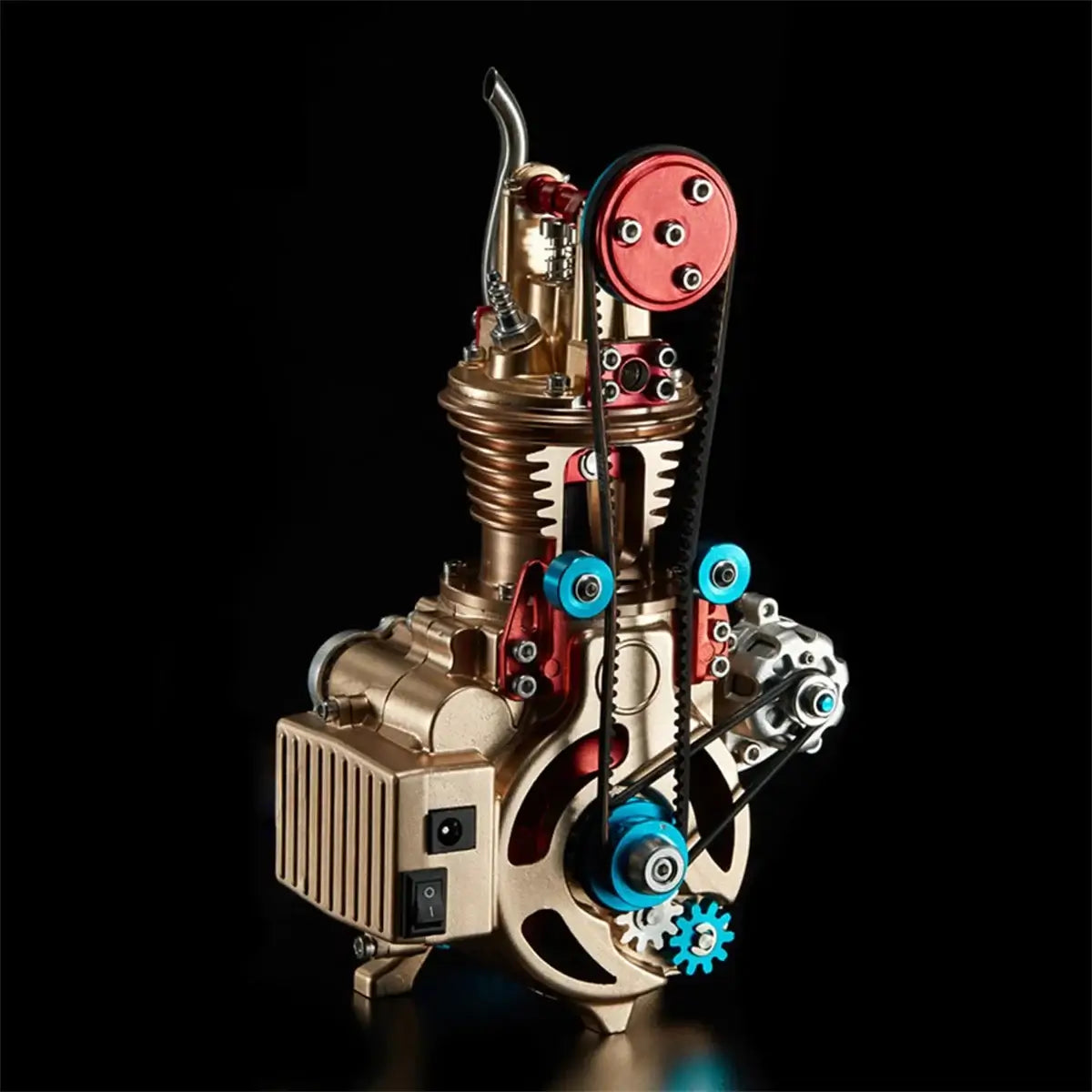 TECHING single-cylinder engine model with precision CNC-machined metal parts for engineering display.