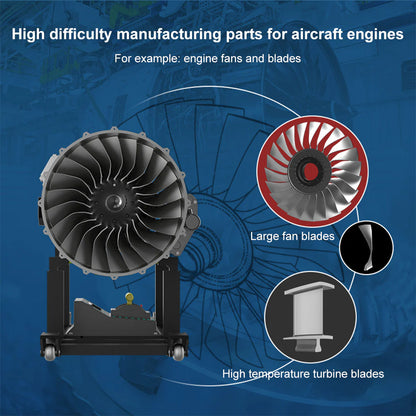 Close-up of fan blades of TECHING airplane jet engine model, a hands-on STEM toy for assembly projects.