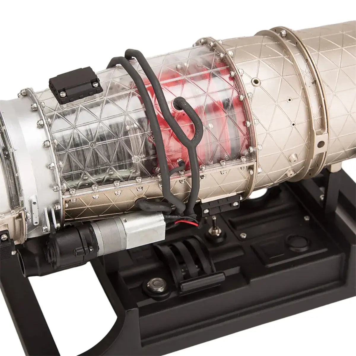 Model turbojet engine by TECHING with transparent power module showing internal electronics