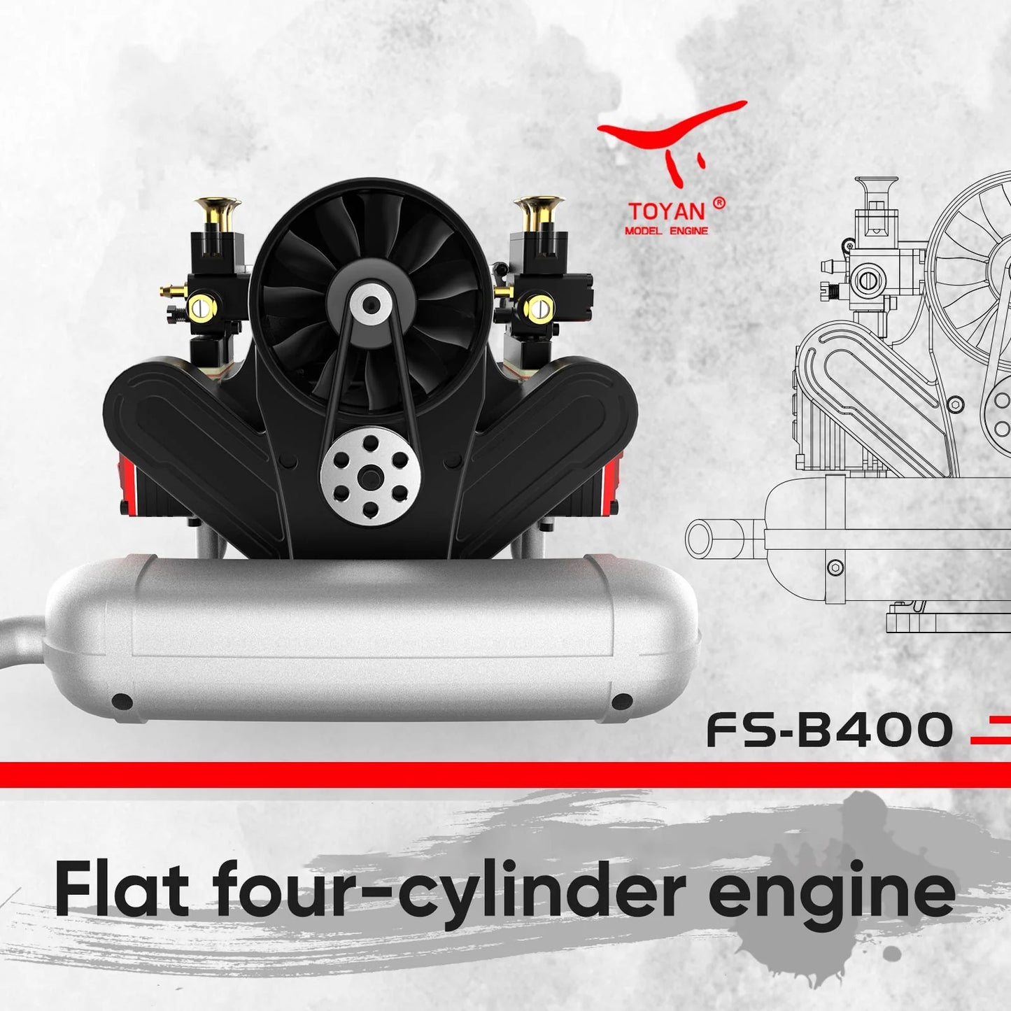 TOYAN Engine FS-B400AC 14cc Flat-four Engine Horizontal Opposed 4 Cylinder 4 Stroke Nitro H4 Engine Model Kit DIY Kit