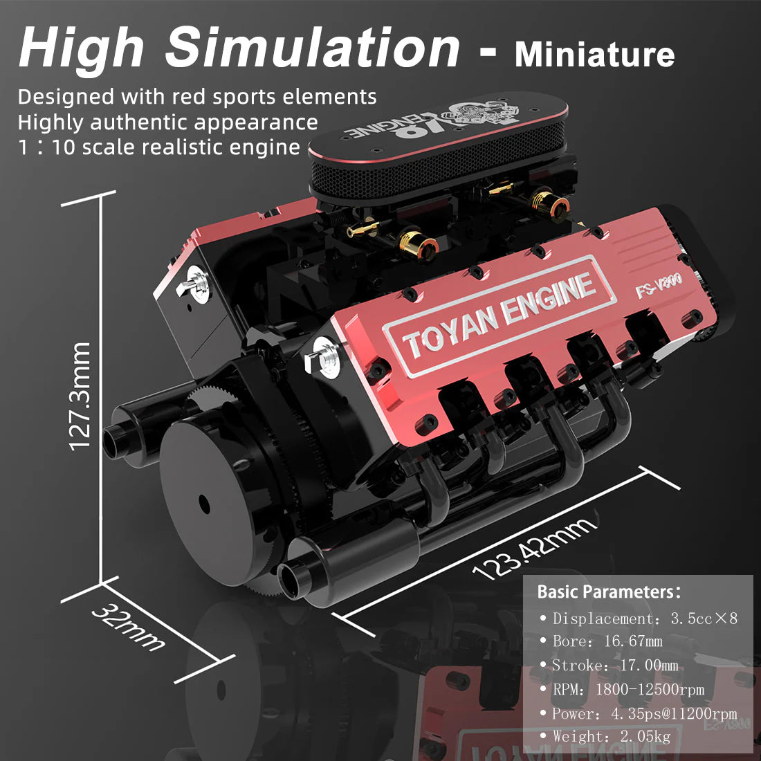 TOYAN V8 Engine FS-V800 8 Cylinder 4 Stroke Engine V8 Engine Model Kit V8 Car engine