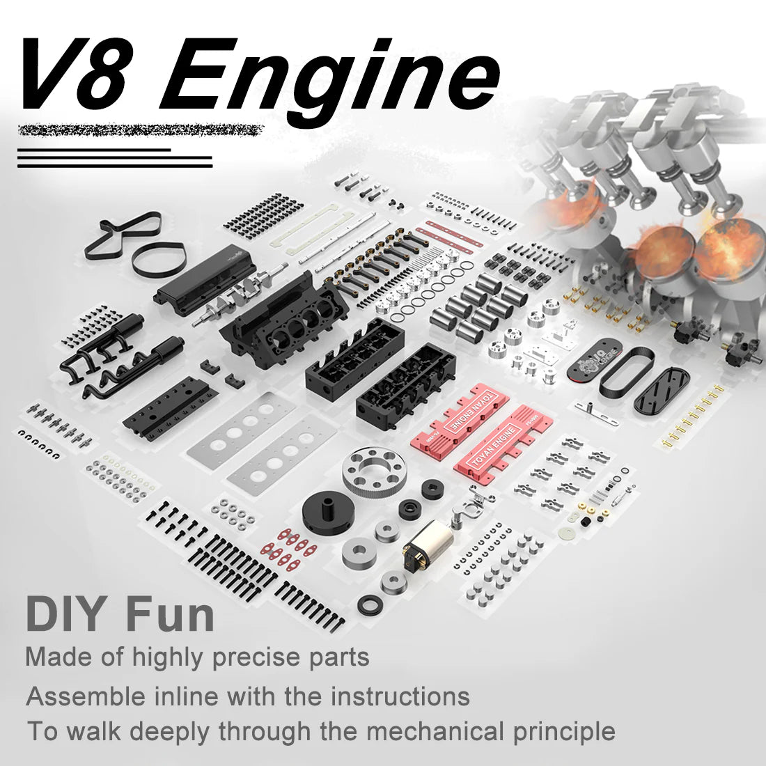 TOYAN V8 Engine Model FS-V800 8 Cylinder 4 Stroke Engine V8 Engine Model Kit V8 RC Car engine
