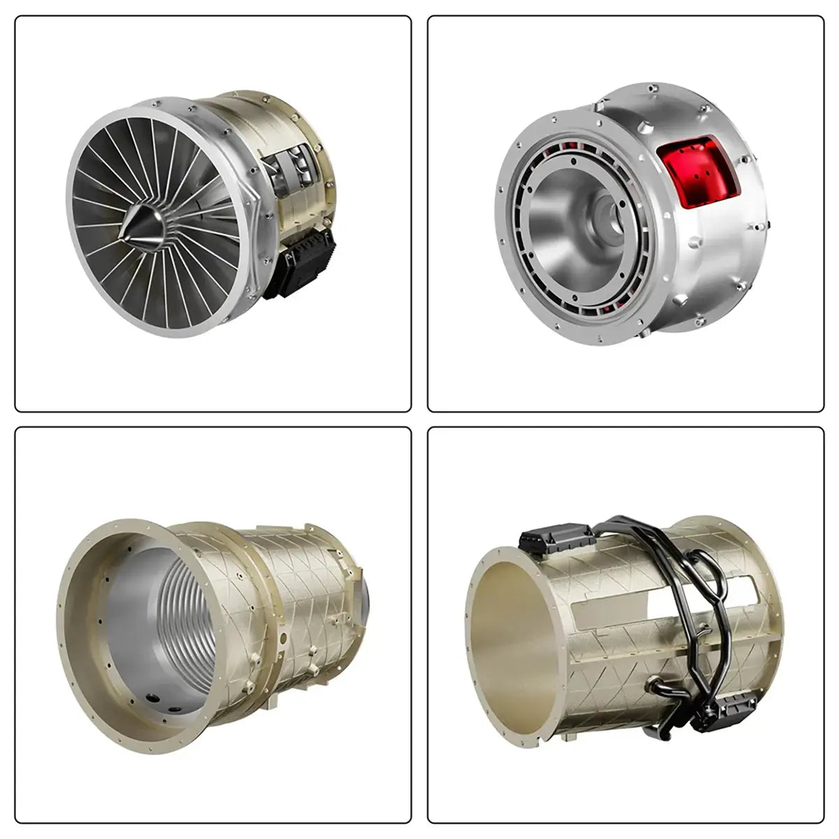 TECHING jet engine model kit components with an anodized aluminum finish for realistic detail.