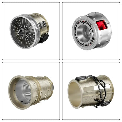 TECHING jet engine model kit components with an anodized aluminum finish for realistic detail.