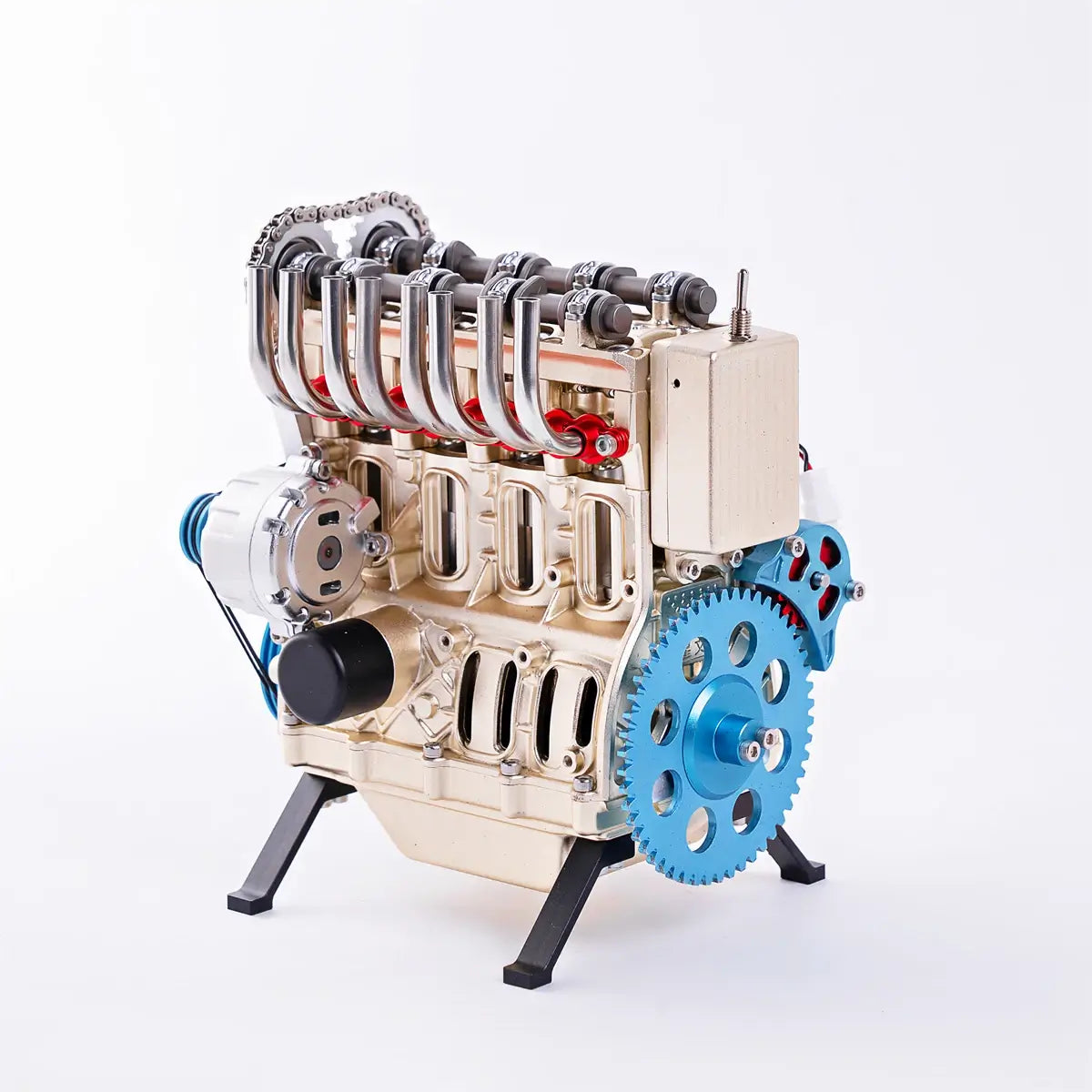 Battery-powered 4-cylinder engine model kit for DIY assembly and mechanical learning
