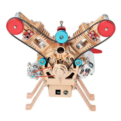 Working V-Twin (V2) engine model, battery-powered for realistic movement and STEM demos.
