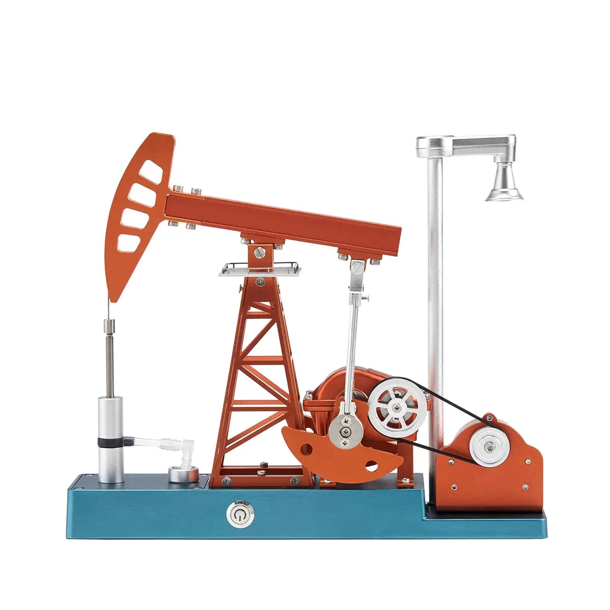 Realistic metal oil derrick model for decorative display and educational purposes.