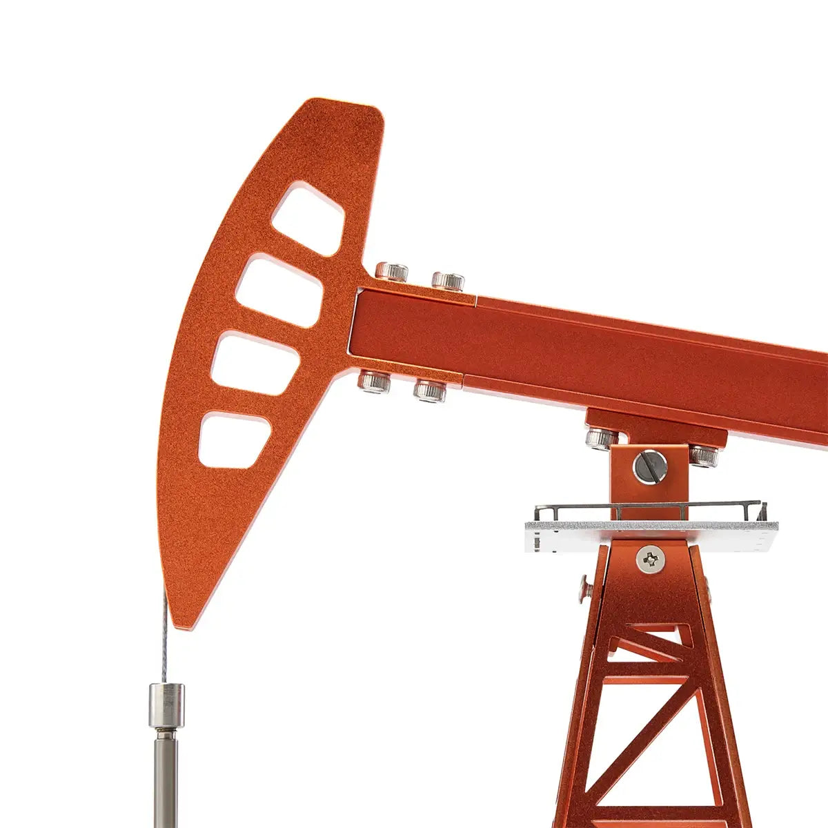 Close-up of the metal boom on TECHING oil derrick model kit, designed for realistic educational display and detail.