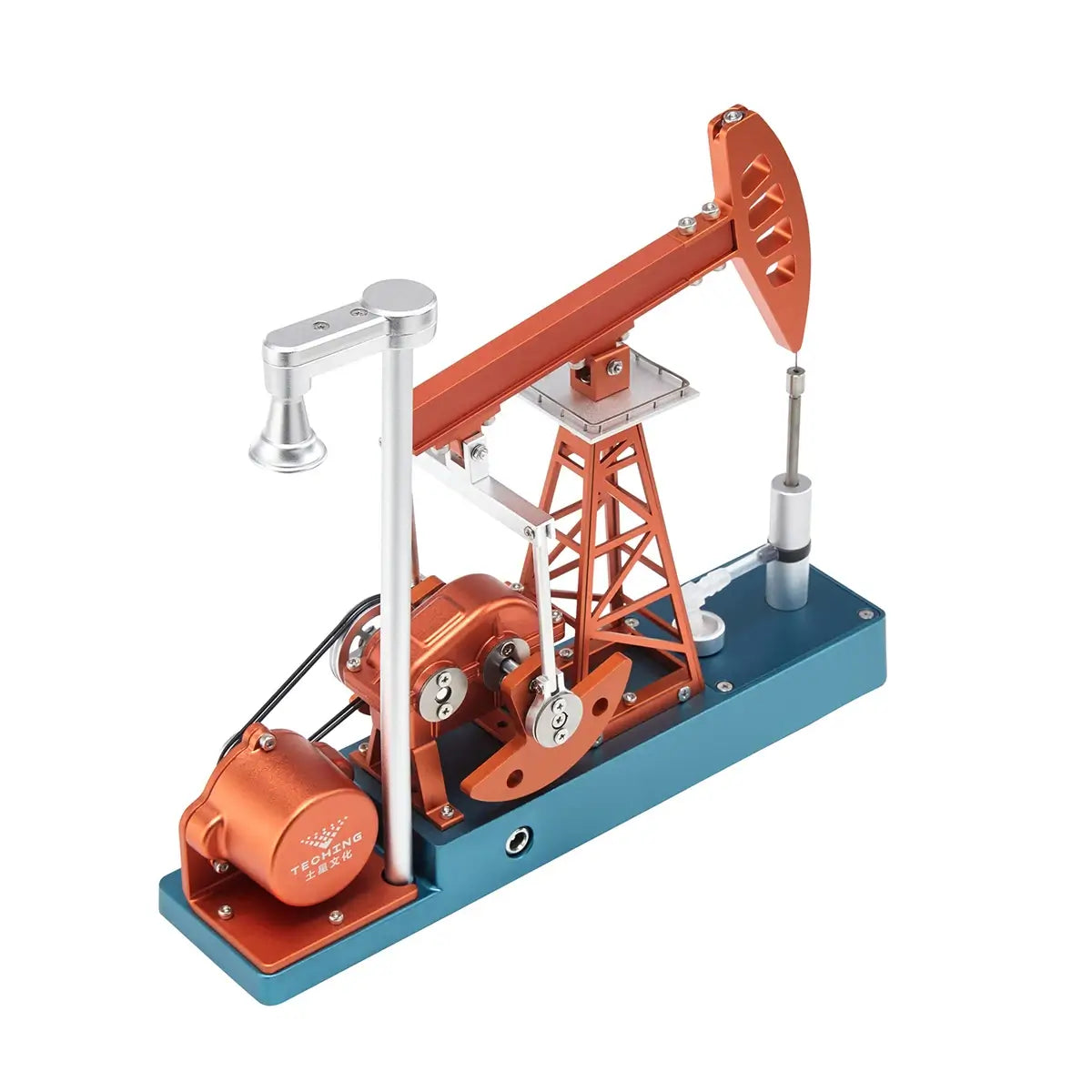 CNC-milled aluminum alloy oil pump jack kit for adults, engineers, hobbyists, and collectors.