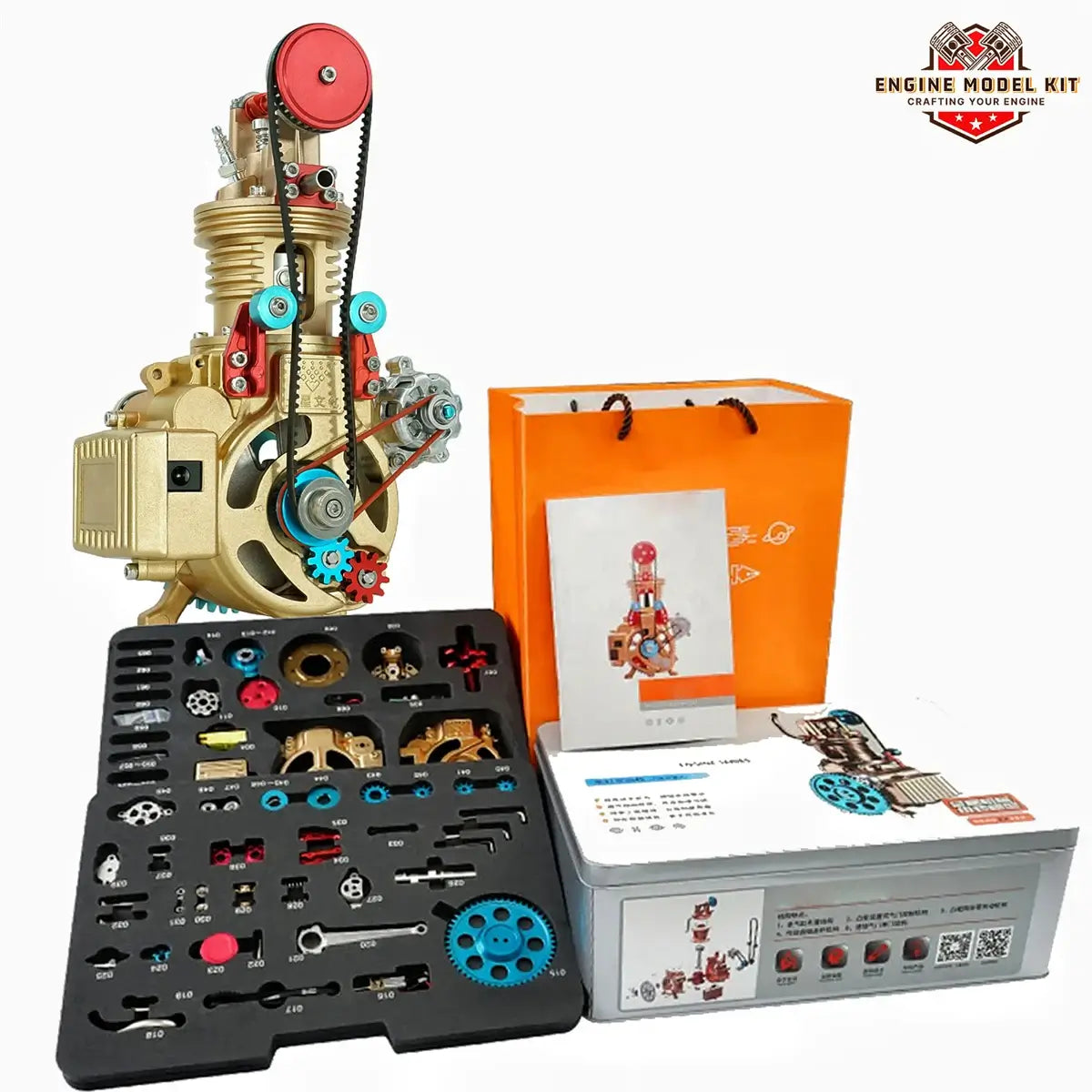 Premium edition single-cylinder engine model kit in a gift box, an ideal gift for adults, collectors, and students