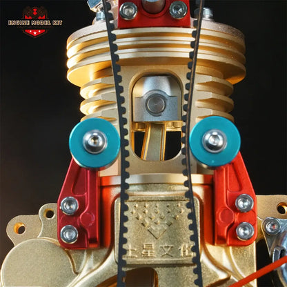 Close-up of TECHING single-cylinder engine model's piston detail for engineering display.