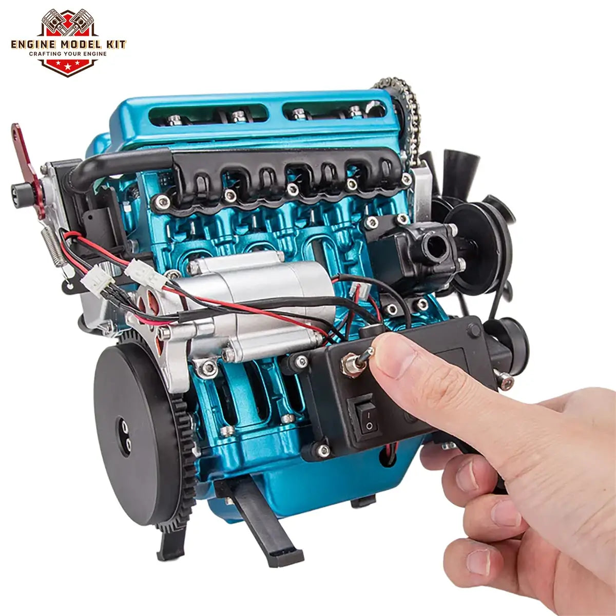 TECHING turbocharged 4 cylinder car engine kit with metal parts, a great gift for engineering students and enthusiasts