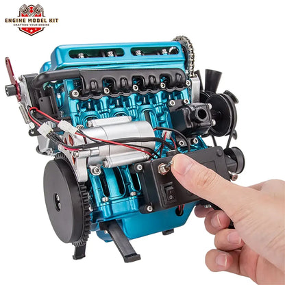 TECHING turbocharged 4 cylinder car engine kit with metal parts, a great gift for engineering students and enthusiasts