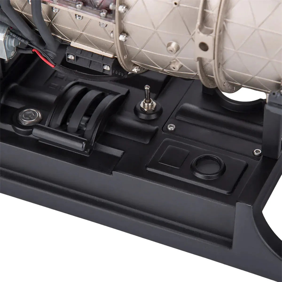 Close-up of TECHING working model jet engine's electric console with built-in 800mAh battery.